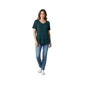 Simply Vera Vera Wang Womens Green Textured Short Sleeve Medium Casual Top Tee